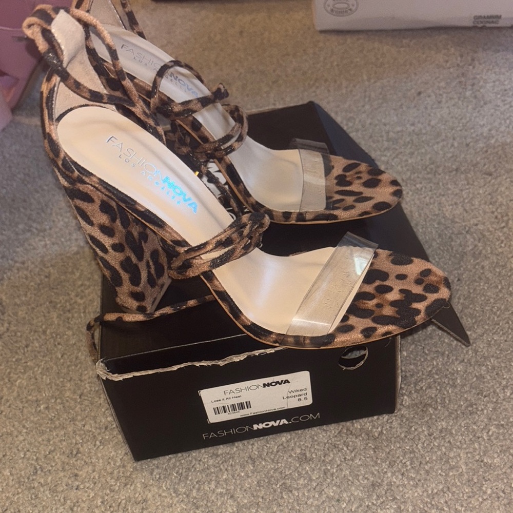 Fashion Nova Brown Wedge Heels with Leopard Print